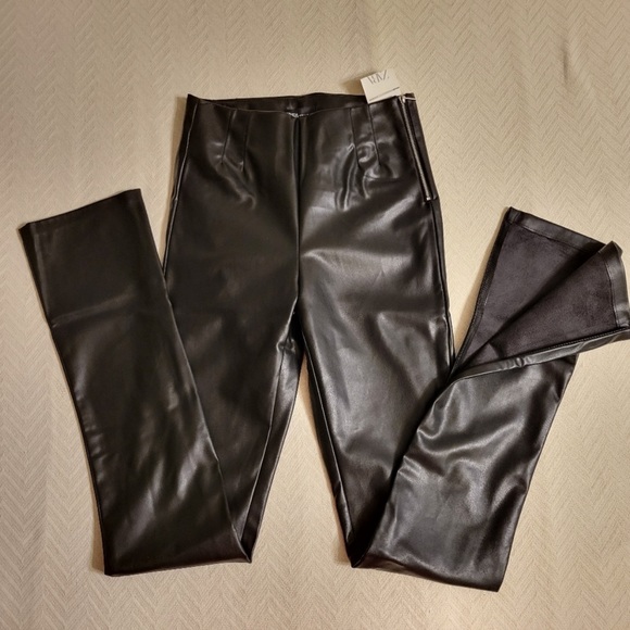 Long Length, High Waist Faux Leather Slit Ankle Zara Pants - Picture 12 of 12